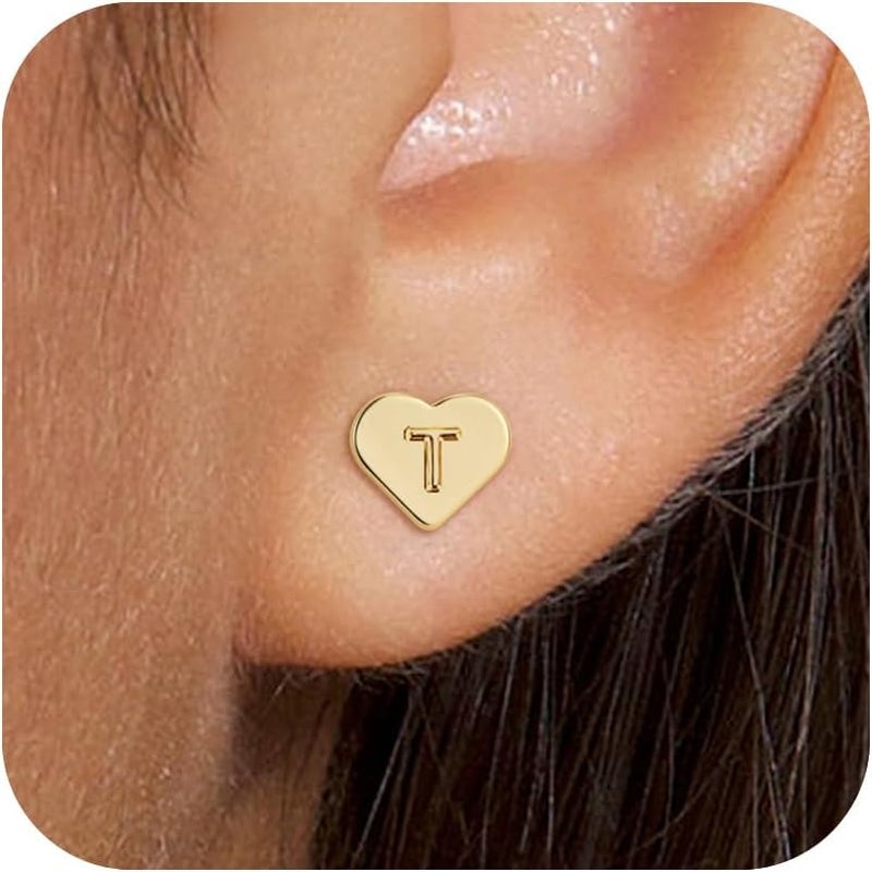 BLThing Store Heart Initial Earrings for Girls Kids Women - 18K Gold Filled Heart A-Z Initial Letter Earrings Teen Girls Gifts Trendy Stuff Birthday Gift for 5 6 7 8 9 10 Year Old Girl Gifts - Image 1
